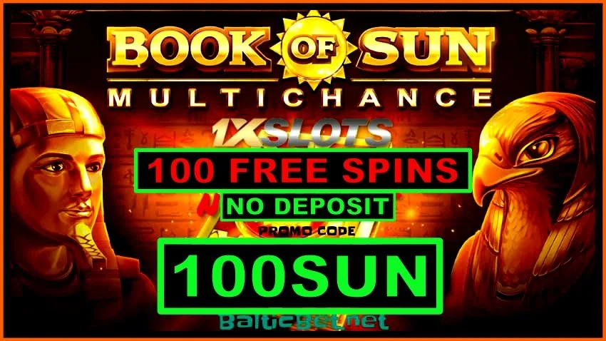 100 Бесплатных вращений за регичстрацию в казино 1XSLOTS в слоте Book of SUN Multichance Бонус Код 100SUN jpg