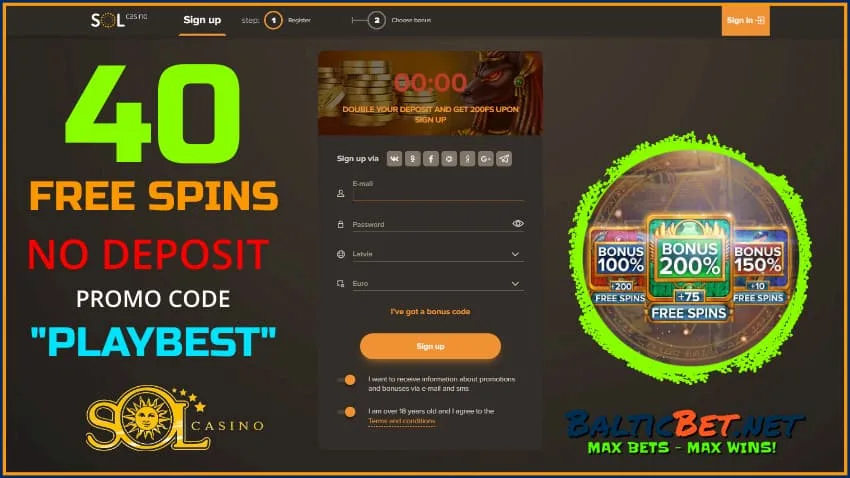 Регистрация в Sol Casino есть на фото.