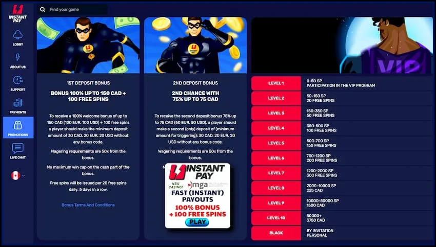 Бонусы в новом казино InstantPay есть на фото.