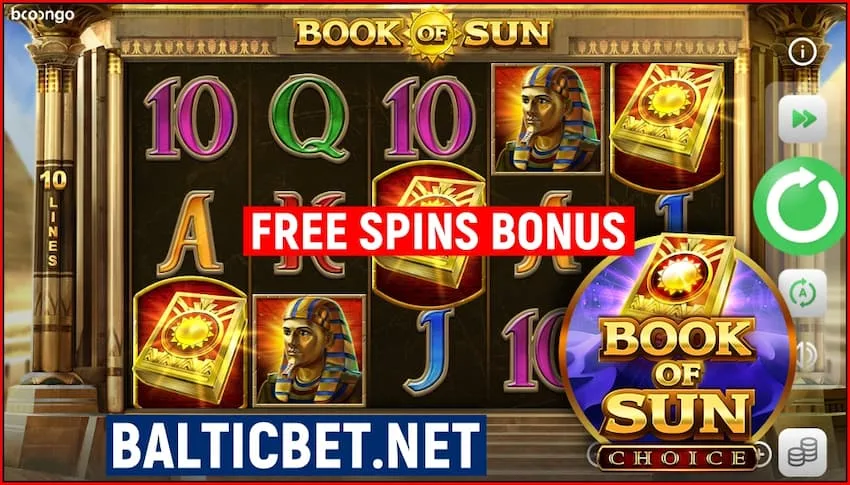 3 Biểu tượng Scatters và Vòng quay Miễn phí trong Trò chơi Tiền thưởng Book of Sun từ nhà cung cấp Booongo có một bức ảnh