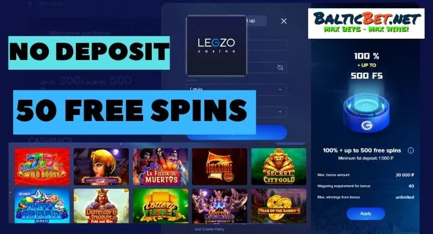 Новые игроки могут получить 50 бесплатных вращений без депозита в Legzo Casino, используя бонусный код PLAYBEST на фото.
